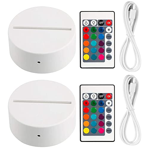 Paquete de 2 Bases de LáMpara de Luz LED de Noche 3D + Control Remoto + Cable USB, Soporte de ExhibicióN de Luz de 16 para AcríLico Color