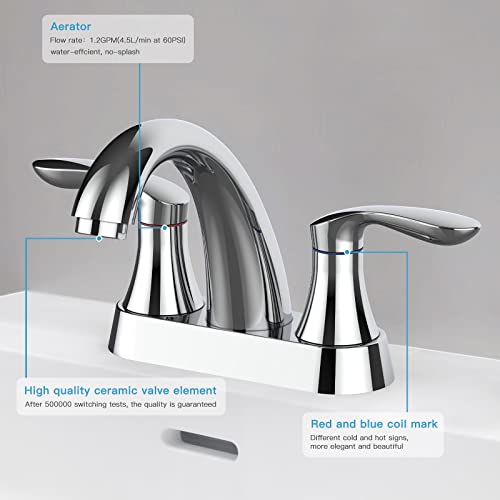 Bathroom Faucet, 4 Inch Bathroom Faucets for Sink 3 Hole, Centerset Bathroom Sink Faucet with Pop Up Drain and cUPC Lead-Free Hose(Chrome)