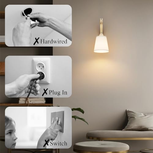 Image of Boho Battery Operated Wall Sconce,5500mAh Rechargeable Wireless Wall Light 3 Colors Dimmable with Remote Control Easy Install for Bedroom Living Room