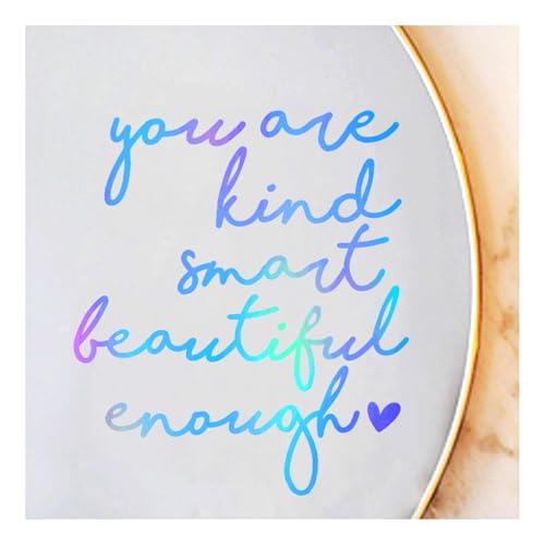 Image of 2X Affirmation Mirror Sticker for Girls Teens, You are Kind Smart Beautiful Enough Decal, Positive Self Love Bathroom Vanity Bedroom Mirror Decor for Daughter Student Friend