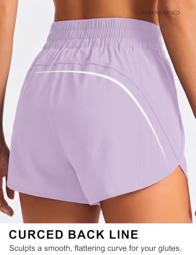 Image of BMJL Women's Athletic Shorts Running Workout Shorts Gym High Waisted Summer Short with Waistband Pocket | built-in liner,thick elastic waistband,split side,comfy fabric,zipper pocket,longer back,workout,athletic,curved back line