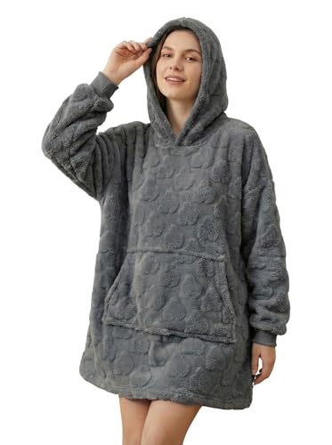 Col & Cor Camisola manta com capuz Oversize unissexo, polar macia e quente, interior Sherpa, bolso canguru, design nuvens, tamanho único (112 × 80 cm), para casa, sofá, cama, inverno cinzento