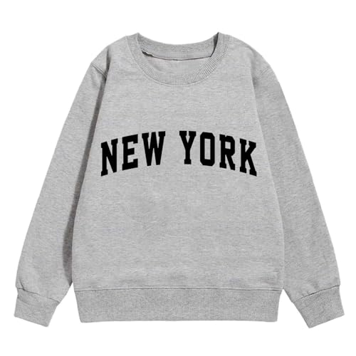 New York Sweatshirts for Girls Graphic Letter Print Pullover Trendy Oversized Hoodies Long Sleeve Casual Loose Tops 3-12T2