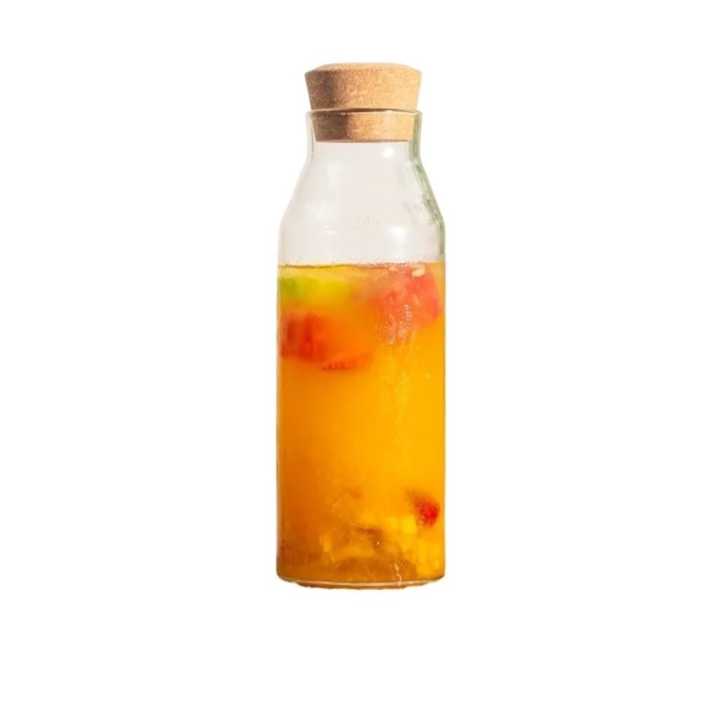 Caraffa Acqua Jarra de agua de borosilicato, botella de vidrio for preparar té frío con corcho, recipiente for almacenar vino de frutas, 800 ml/1200 ml Bevande Fatte in Casa(1200ml)