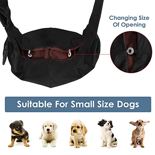 Lukovee Pet Sling, Hand Free Dog Sling Carrier Adjustable Padded Strap Tote Bag Breathable Cotton Shoulder Bag Front Pocket Safety Belt Carrying Small Dog Cat Puppy Machine Washable (Black, S) #TOP5