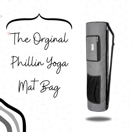 Image of Yoga Mat Cover Bag with Adjustable Shoulder Strap - Waterproof Carry Bag for 4mm to 8mm Mats - Zipper Closure (Grey Black)