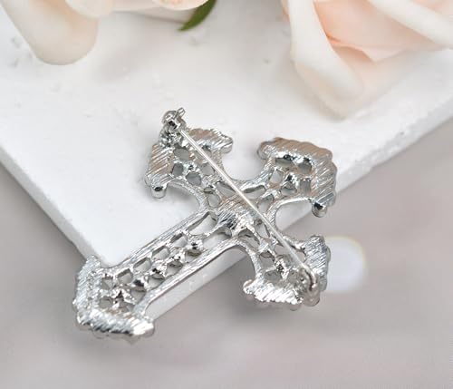 Image of Gyn&Joy Sparkle Crystal Rhinestones Holy Cross Brooch Pin Jewelry For Women Men