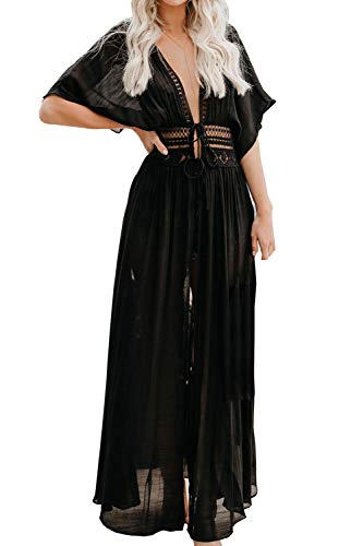 L-Peach Damen Spitze Blumen Wickelkleid Langes Kleid Strandkleid Pareo...