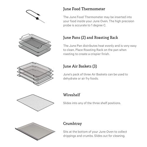 June Life Oven plus Gourmet Package. Do-it-all smart countertop convection oven. Seven appliances in one. Air fryer, slow cooker, dehydrator, convection oven, toaster oven, warming drawer and broiler