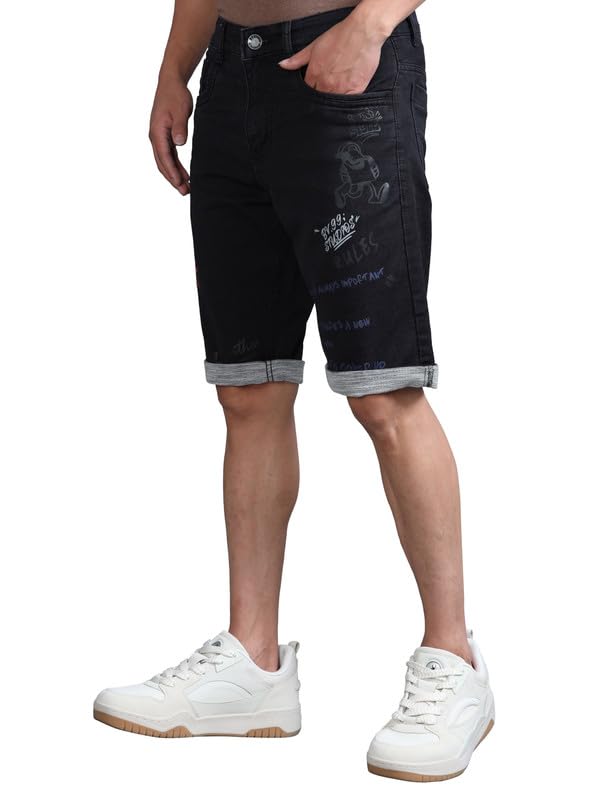 beevee Men’s Cotton Black Text Printed Casual Shorts | 100% Yarn Dyed Structured Fabric, Mid Rise, Knee Length with Button Closure-picture-12