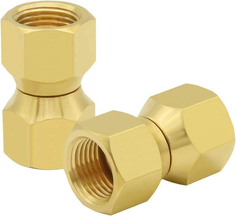 2PCS 3/8" Female Flare Adapter Swivel Nut Brass Flared Tube Fittings Brass Pipe Connector