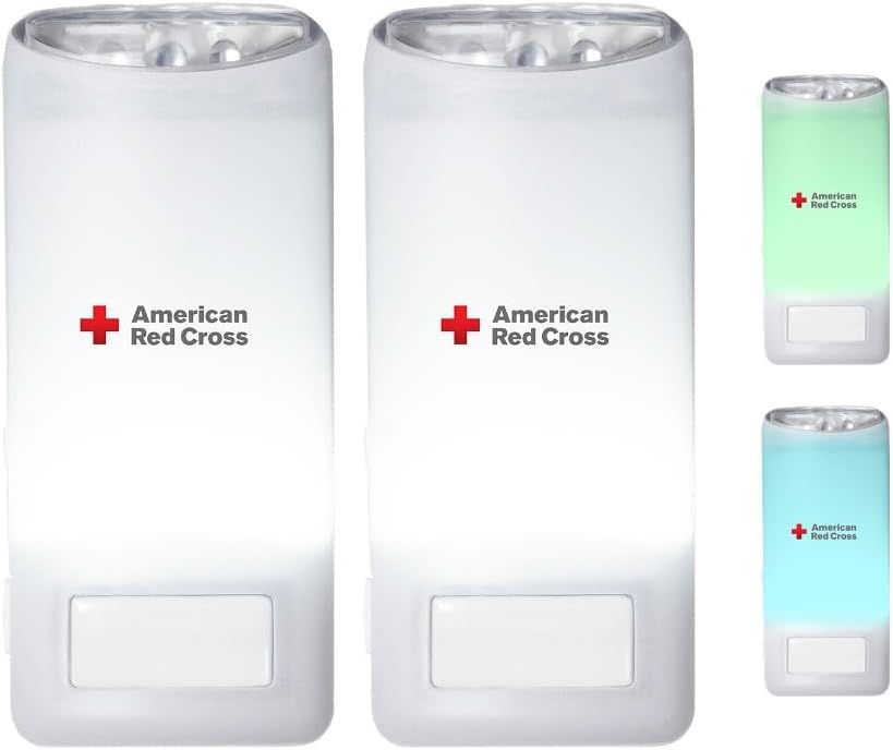 EtonAmerican Red Cross Blackout Buddy Color Motion Activated Emergency LED Flashlight, 3 Colors, Multipurpose, Blackout Alert & Nightlight, Commitment to Preparedness (Pack of 2)