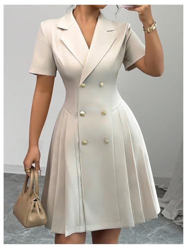 Floerns Women's Elegant Blazer Dress Double Breast Short Sleeve Work Office A Line Dress3