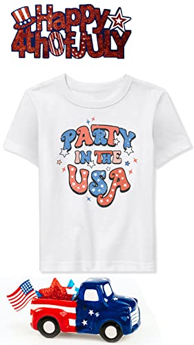 4Th Of July Toddler Baby Boys Girls T-Shirt Kids Funny Letters Print Patriotic Cotton Independence Day Top（Party In The Usa, 2T #TOP3