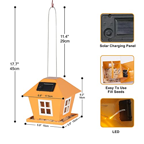 B&P Solar Bird House Feeders For Outside,Hanging Bird Feeders Weatherproof Country House Design For Easy Cleaning & Refills,Come With Steel Cord To Hang On Tree,Poles In Backyard Garden,Patio #TOP4
