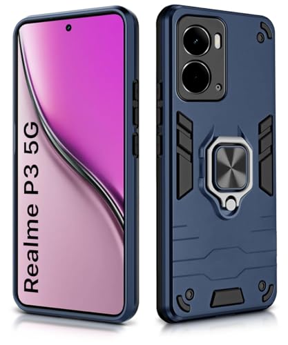 Image of WOW IMAGINE Shock Proof Back Case Mobile Cover for Realme P3 5G | Back Cover Case (Tough Armor | Hybrid PC + TPU | Ring Holder & in-Built Kickstand | Blue)