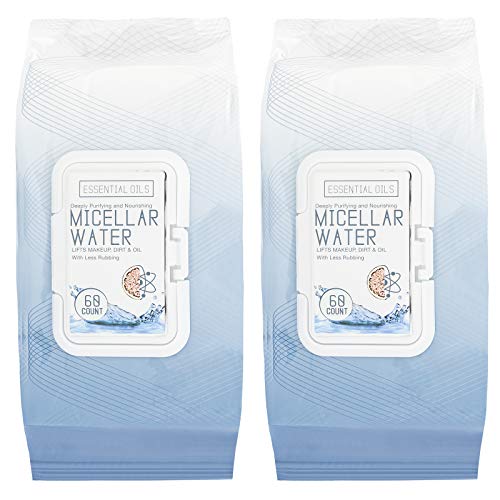 Essential Oils - 2 Pack (60 Count Each) Micellar Water Makeup Remover Facial Wipes