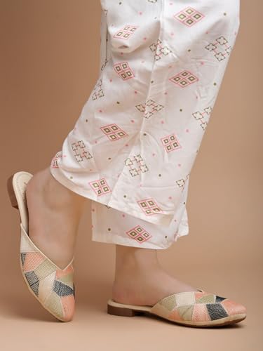Image of Shoetopia Women's Ethnic Slip-On Mules Embroidered Flat Sandal with Low Heel - Stylish & Comfortable Casual Footwear