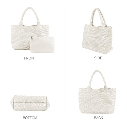 Image of Woven Tote Bag for Women Retro Handwoven Shoulder Travel Handbag Large Capacity Hobo Vegan Leather Bags with Purse