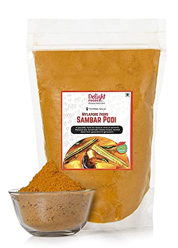Delight Foods Mylapore Iyer's Sambar Podi 350g - Ready Masalas and Podi | Mixed Spices | Tamil Nadu Special | NO PRESERVATIVES Cover