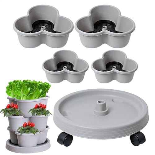 Poludatly Vasi per fragole a 4 livelli, torre per piantare fragole, vaso verticale con ruote flessibili, torre impilabile per piante da giardino per verdure, fiori