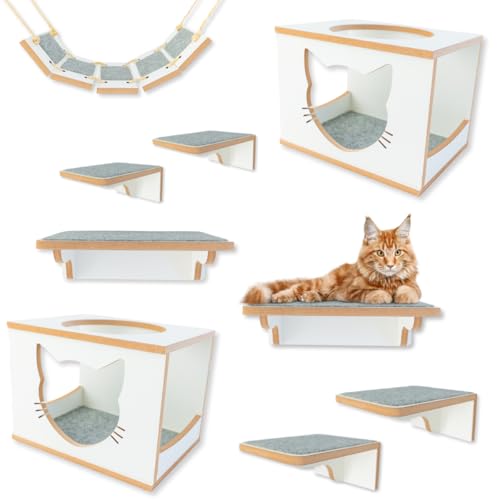 Playground para gatos com 9peças Premium com Prateleiras Nichos Já Montados (BRANCO)