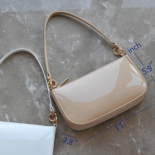 Hoxis Glossy Faux Patent Leather Women Shoulder Bag Shiny Clutch Crossbody Bag 90S Purse (Nude) #TOP6