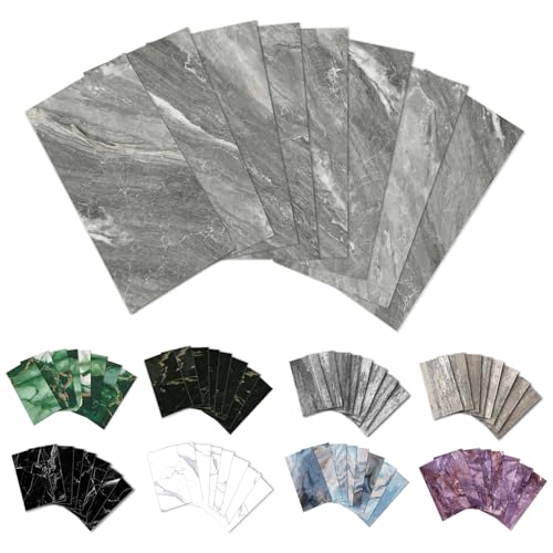URCOLOR 32-Piece Peel and Stick Backsplash Wall Tile, 4"x 8" PVC Glossy Dark Gray Marble Stick on Subway Tiles for Kitchen, Bathroom, Laundry Room, Camper, Fireplace