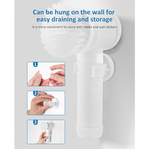 Image of Multifunctional Handheld Cordless Electric Cleaning Brush with 5 Replaceable Brush Heads Handheld Power Shower Scrubber for Bathtub, Floor, Wall, Tile, Toilet, Window, Sink, White