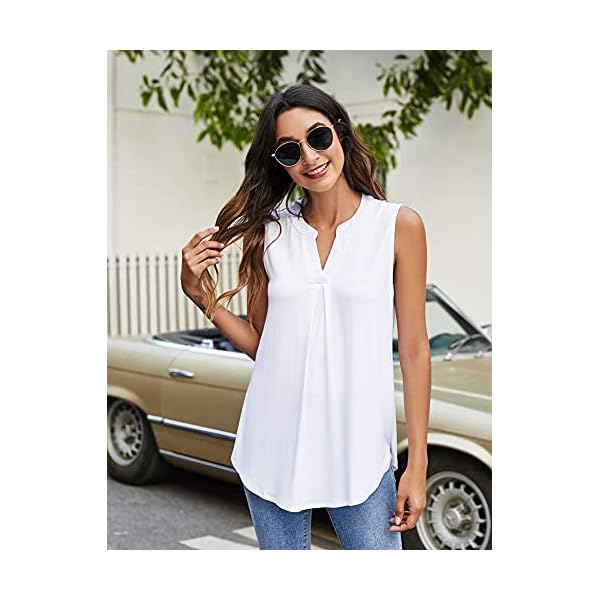 Newchoice-Womens-Tank-Tops-V-Neck-Sleeveless-Summer-Shirts-Loose-Casual-Tops-Blouse Newchoice Sleeveless Blouses for Women Casual Summer, Loose Lightweight Work Shirts V Neck Cute Comfy Tank Tops (White, L)