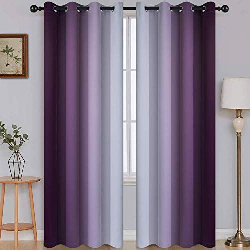 Image of SimpleHome Ombre Purple to Grey White Curtains for Living Room 52Wx84L | Room Darkening Curtains for Bedroom,Gradient Light Blocking Curtain,Thermal Insulated Grommet Window Drapes,2 Panels,84 Inch