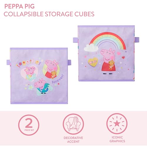 Image of Idea Nuova Storage Cubes for Kids,2 Pack Collapsible Fabric Bins with Handles, Organizer Boxes with Handles for Bedroom,Playroom & Nursery,Peppa Pig