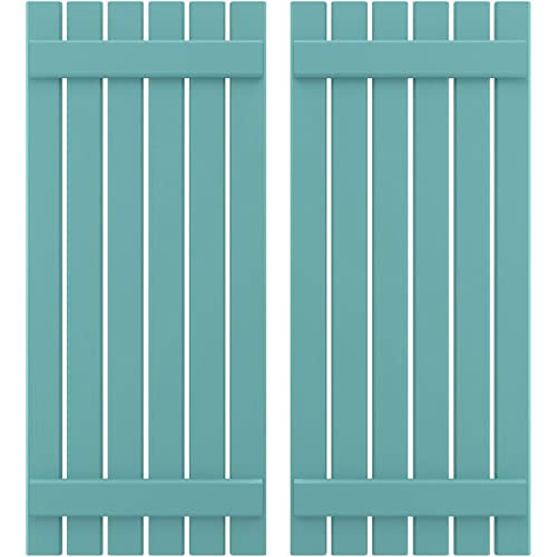 Ekena Millwork ARW101SB623X77PTH Americraft Six 2 Exterior Real Wood Spaced Board-n-Batten Shutters (Per Pair), 23 1/2"W x 77"H, Pure Turquoise