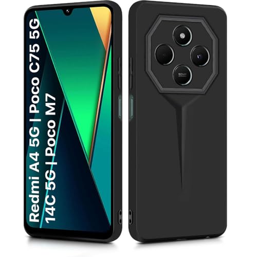 Image of WOW IMAGINE Back Cover for Redmi A4 5G | Poco C75 5G | 14C 5G | Poco M7 | Blade Series Ultra Thin Case with Lightweight Design | Camera Protection | Soft Matte Silicone Flexible Mobile Case - Black