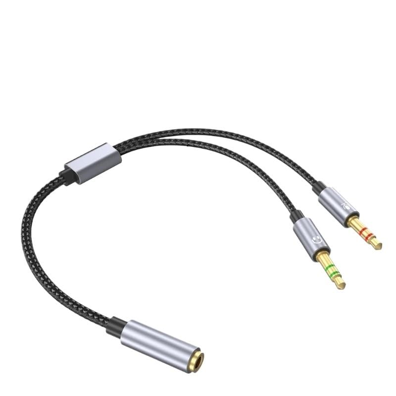Cavo splitter audio e microfoni da 3,5 mm, adattatore AUX intrecciato femmina a 2 maschi