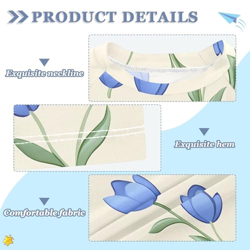 ALAZA Kids Rash Guard Girls Toddler Swim Shirts Short Sleeve Blue Tulip Cream UPF 50+ 3T3