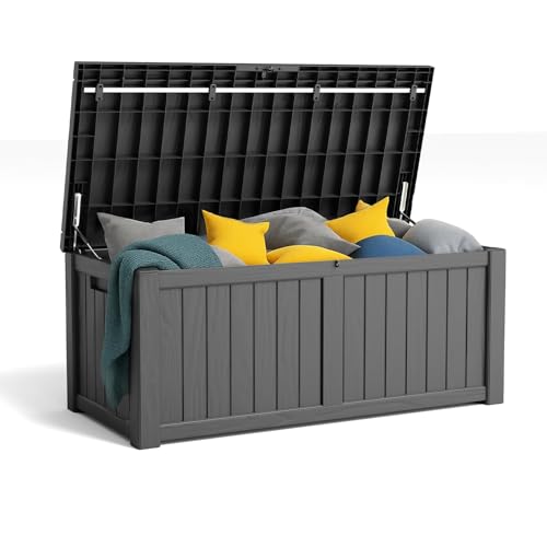 PatioZen 120 Gallon Resin Deck Box, Lockable Patio Outdoor Storage