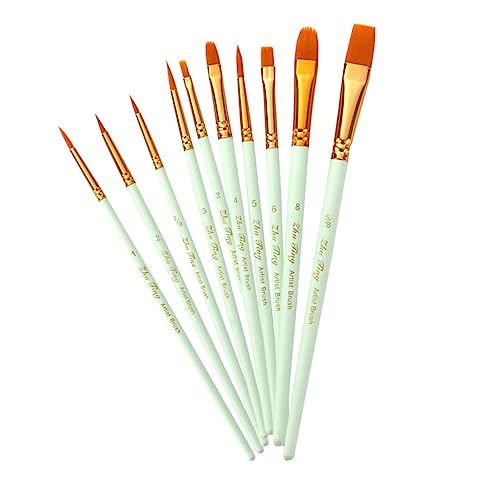 VILLCASE 10pcs Set Wooden Nylon Paintbrush Flat Painting Brush Paint Brushes Artist Brush Gouache Set Water Color Pens Set Oil Paint Brush Set Watercolor Brush Nylon Painting Brush Mix