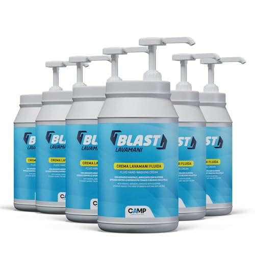 CAMP Blast- Crema Lavamani Fluida con Dosatore ad Azione Detergente e Sgrassante, Pasta Lavamani con Abrasivi Naturali, Ideale per Officina e Lavori Manuali - Delicata sulla Pelle, Made in Italy, 6x2l