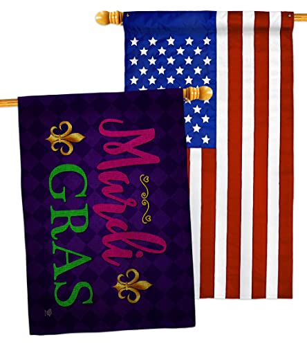 Mardi Gras Wall Hanging Decor American Flag Banner Pack Patio Porch Lawn Garden Room Decoration Outdoor Burlap Tapestry Yard Masquerade Party Spring Carnival Festival Holiday French Gift Made in USA