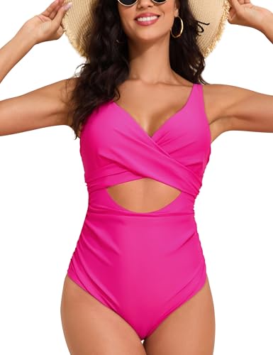 Hilor Women's Underwire One Piece Swimsuits Cross V Neck Swimwear Sexy Cut Out Bathing Suit Monokinis3
