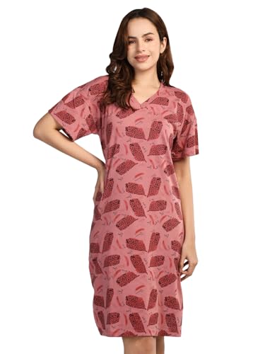 Image of Duchess Cotton Half Sleeve Oversized T-Shirts for Women| Nighty - Loose Fit Tee with Pocket
