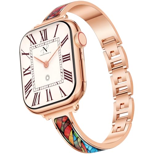 Newlibery ���[�Y�S�[���h�X�����E�H�b�`�o���h �����p Apple Watch 38mm 40mm 41mm 42mm (S10/11) �f�U�C�i�[ �h���b�V�[�u���X���b�g ���^���^���X�g���b�v ���߉\ iWatch�V���[�Y11/10/9/8/7