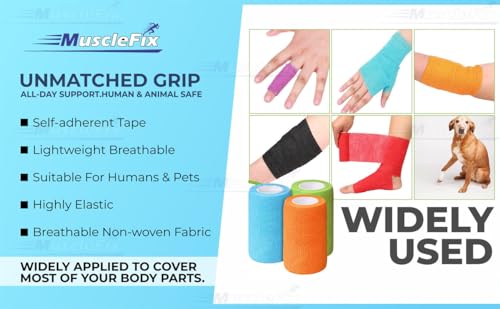 Image of Breathable Self Adhesive Wrap, Athletic, Non Woven Cohesive Bandage - for Sports, First Aid Medical, Wrist, Swelling (5 cm, 4.5 mtr) Pack of 4 (Black)