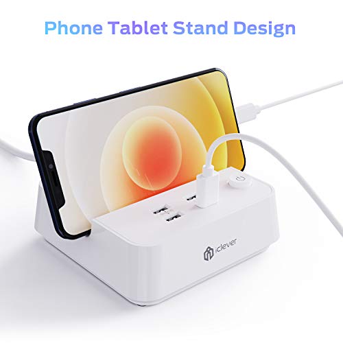 Power Strip with USB, iClever USB Charging Station with 3 Outlet 4 USB Ports, 10A 5ft Extension Cord, Dual Switch Control, Overload Protection, Phone Tablet Stand for Travel, Office, Hotel - White by iClever - Image 2