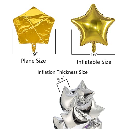 18" Gold Star Shaped Foil Balloons Mylar Helium Balloons for Birthday Party Wedding Baby Shower Decorations, Pack of 20