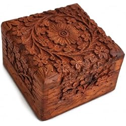 Ajuny Wooden Hand Carved Jewelry Box Keepsake Treasure Chest Organizer | Decorative Wood Trinket Holder for Jewelry Keepsakes and Small Accessories Handcrafted Gift for Men Women and Travelers