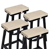 baibu Set of 4 Beige Rectangular Stool Cushions, 18x9.5x1.5 inches, Polyester Fabric, Foam Fill, Non-Slip Base, Machine Washable Cover