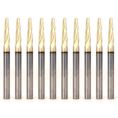 Image of YONICO Tapered Endmill Ball Nose Router Bits CNC Engraver Solid Carbide Spiral (10 Pack) 1 /8-Inch 1 /4-Inch Shank 37413-SC-10PK