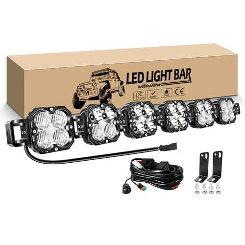 RIGIDON 102 cm 40 pulgadas Recta Barra de luz led y 12V kit de cableado, 180W 15000LM largo alcance barras luminosas para off road todoterreno camión coche ATV SUV 4x4, 6000K Barra de trabajo led